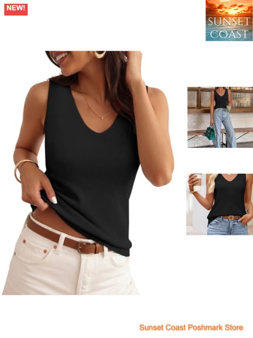Wool Blend Knit Sweater Vest Sleeveless V-Neck Casual Top